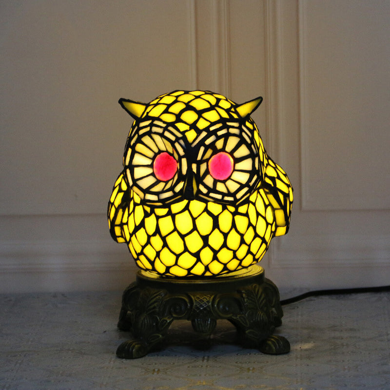 Lámpara de Mesa de Vidrio Tiffany Creative Owl Stained Glass de 1 Luz 