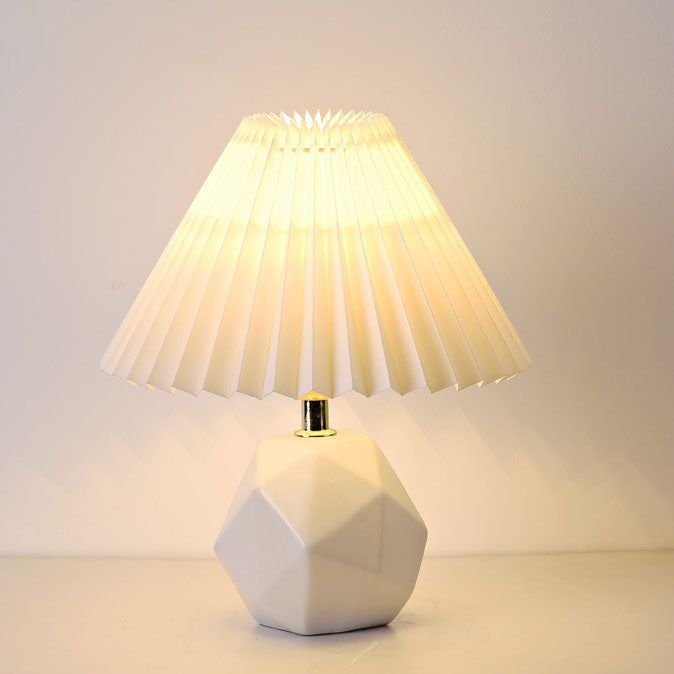 Contemporary Creative Pleated Fabric Shade Imitation Stone Base 1-Light Table Lamp For Bedroom