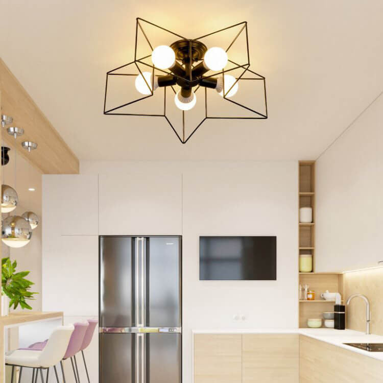 Modern Minimalist Pentagram Iron 5-Light Flush Mount Ceiling Light For Bedroom