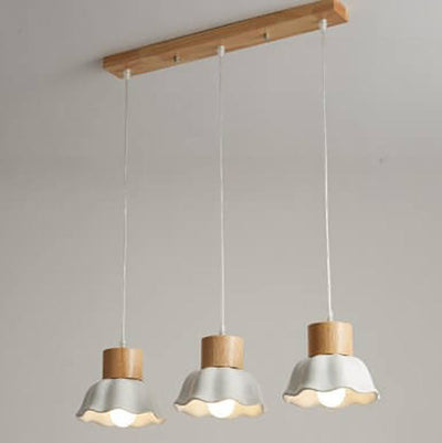 Nordic Solid Wood White Dome Shade 3-Light Chandelier
