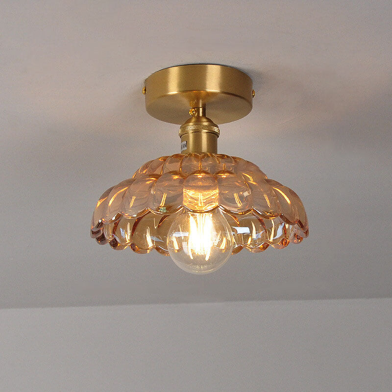 Vintage Brass Glass Dome 1-Light Semi-Flush Mount Ceiling Light