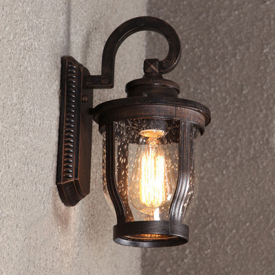 European Vintage Rain Glass Column Jar Outdoor Waterproof 1-Light Wall Sconce Lamp