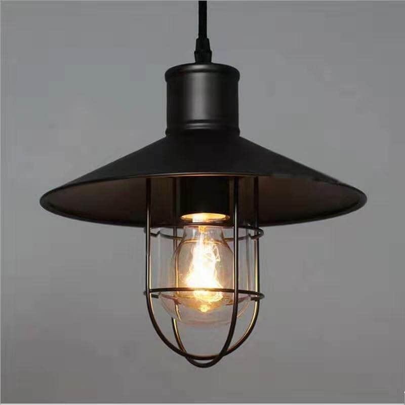 Black Cage Iron Lampshade 1-Light Single Bell Pendant Light