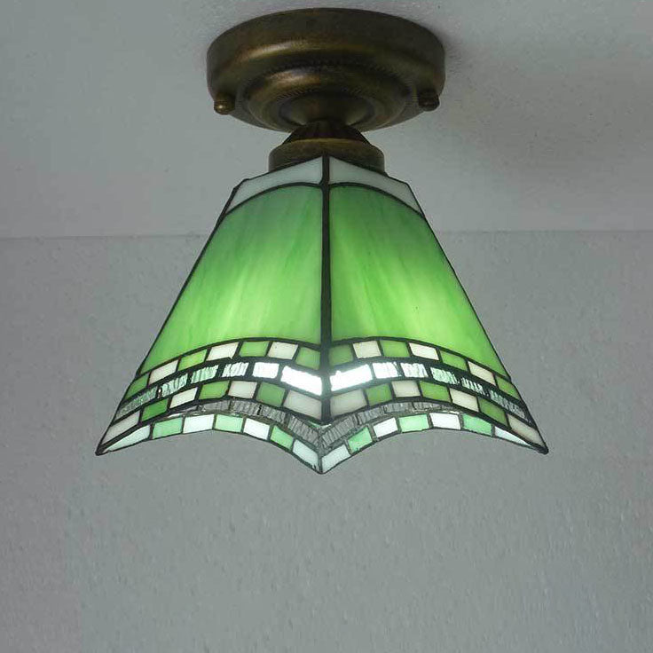 European Vintage Tiffany 1-Light Semi-Flush Mount Light