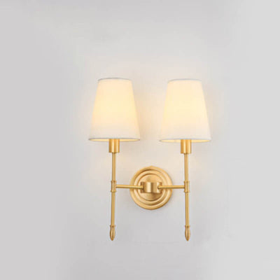 Modern Minimalist Brass Fabric Glass Straight Arm 1/2 Light Wall Sconce Lamp