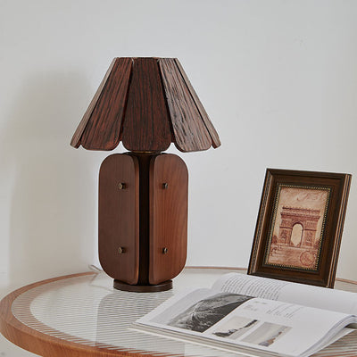 Japanese Vintage Solid Wood Umbrella Pleated 1-Light Table Lamp