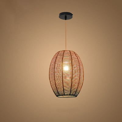 Modern Chinese Hemp Rope Round Geometry 1-Light Pendant Light