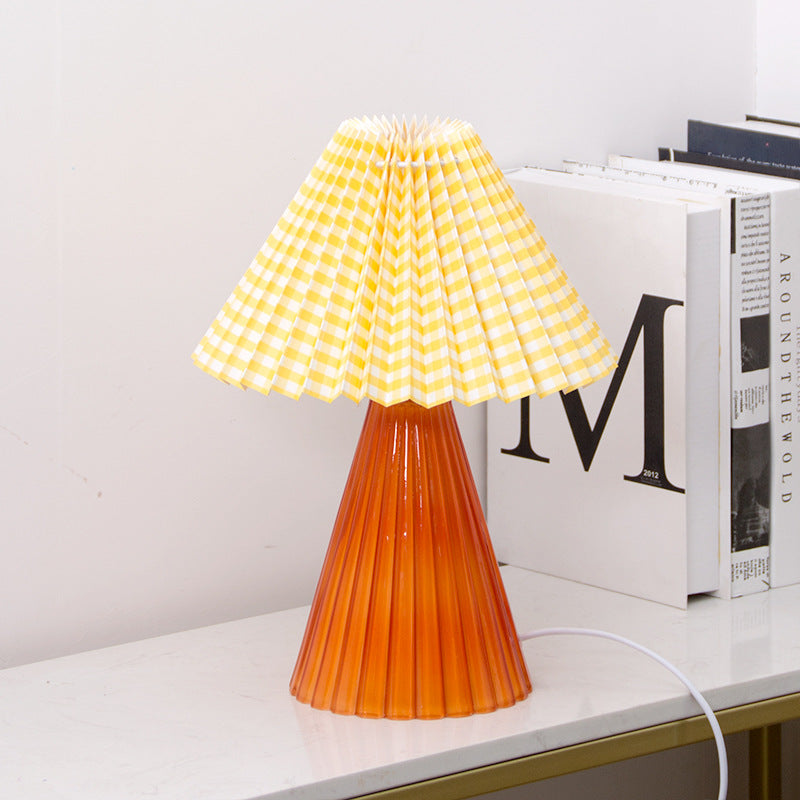 Nordic Pleated Shade Cone Column Base 1-Light Table Lamp