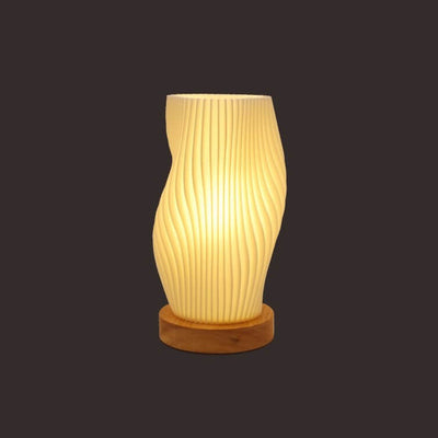 Contemporary Scandinavian Round Wave Pod Wood PLA 1-Light Table Lamp For Bedroom