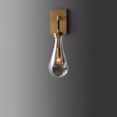 Moderne minimalistische Tropfenform transparente Vollkupfer-Kristall 1-Licht Wandleuchte 