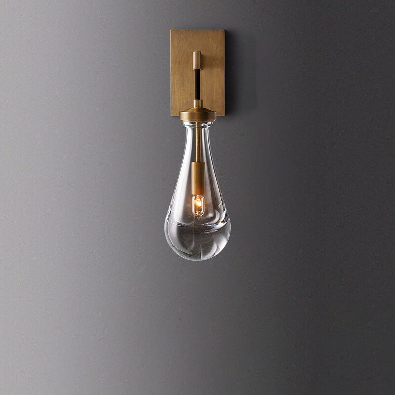 Moderne minimalistische Tropfenform transparente Vollkupfer-Kristall 1-Licht Wandleuchte 
