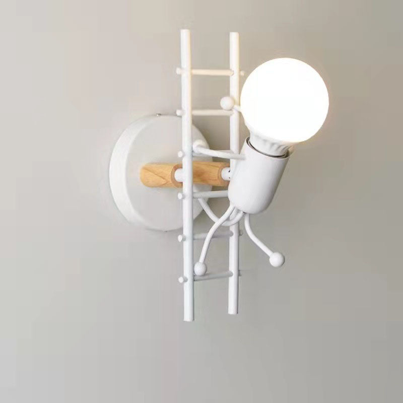 Contemporary Creative Little People Climbing Stairs Iron 1-Light Wall Sconce Lamp For Bedroom