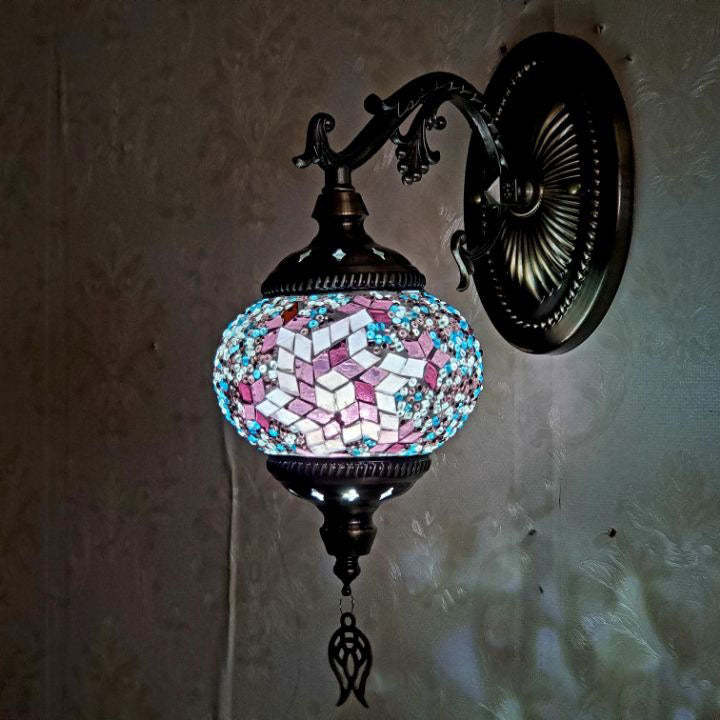 European Vintage Exotic Cracked Glass 1-Light Wall Sconce Lamp