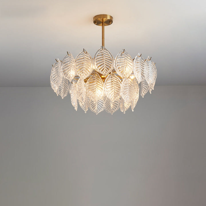Lustre traditionnel français avec finition dorée, motif de feuilles, abat-jour en feuille de verre, 5/7/9/15 lumières, pour salon 