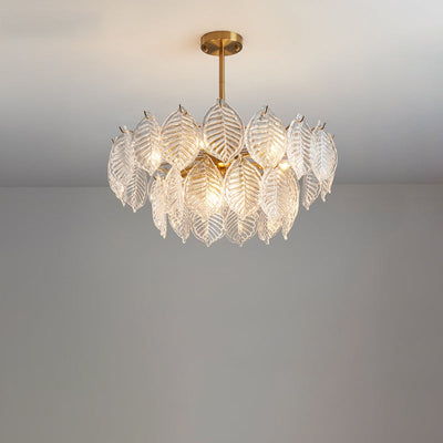 Traditioneller französischer Provinzrahmen mit Goldfinish, Blättermuster-Glasscheibe, 5/7/9/15-Licht-Kronleuchter für das Wohnzimmer 