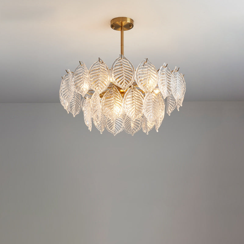 Traditioneller französischer Provinzrahmen mit Goldfinish, Blättermuster-Glasscheibe, 5/7/9/15-Licht-Kronleuchter für das Wohnzimmer 