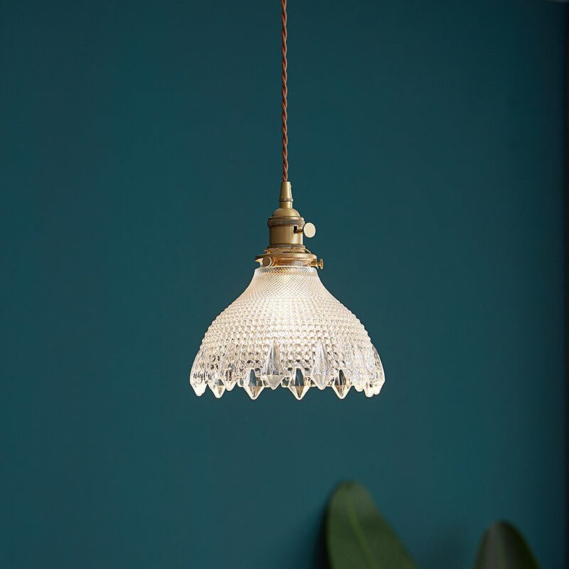 Contemporary Nordic Floral Glass Brass 1-Light Pendant Light For Living Room &amp; Bedroom