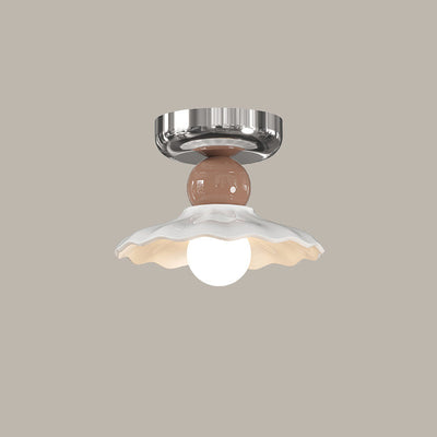 Lustre de plafond semi-encastré moderne en céramique avec dentelle ronde crème à 1 lumière 