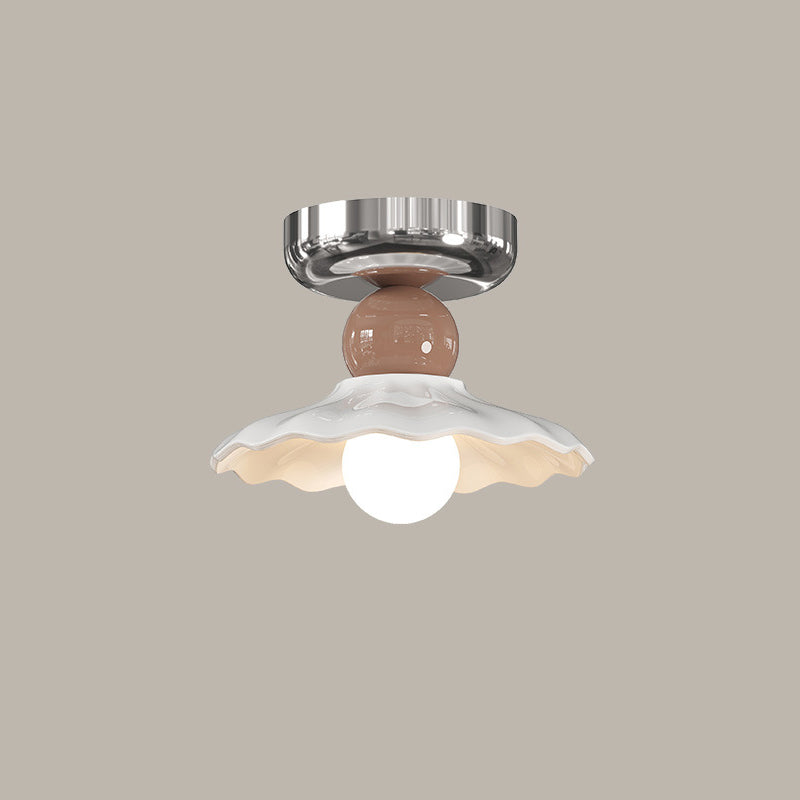 Lustre de plafond semi-encastré moderne en céramique avec dentelle ronde crème à 1 lumière 