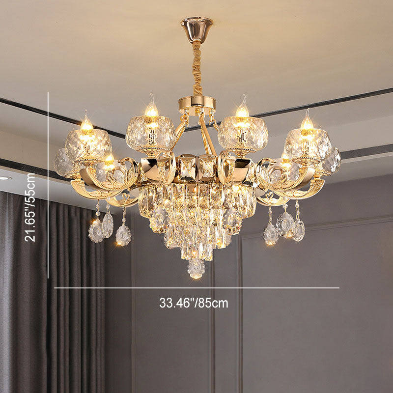 Modern Luxury Round Candelabra Zinc Alloy Crystal 9/11/14/19 Light Chandelier