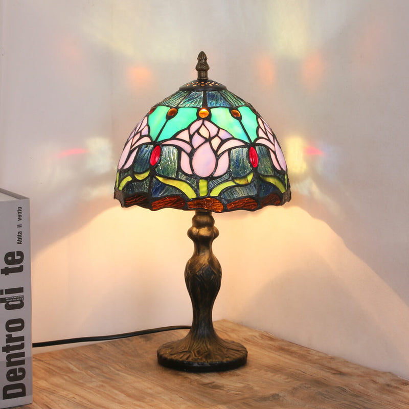 Tiffany Rustic Tulip Stained Glass Round 1-Light Table Lamp