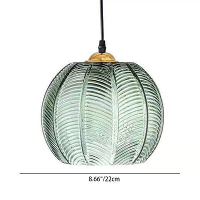 Luminaire suspendu à 1 lumière avec abat-jour en boule de verre à motifs de feuilles vertes de simplicité contemporaine pour le salon 