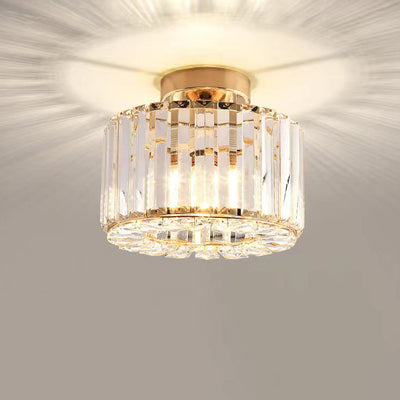 European Luxury Crystal Round Square 1-Light Semi-Flush Mount Ceiling Light