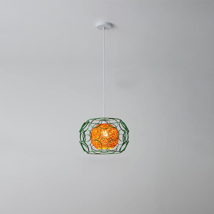Modern Minimalist Weaving Hemp Ball Iron Drum 1-Light Pendant Light for Living Room
