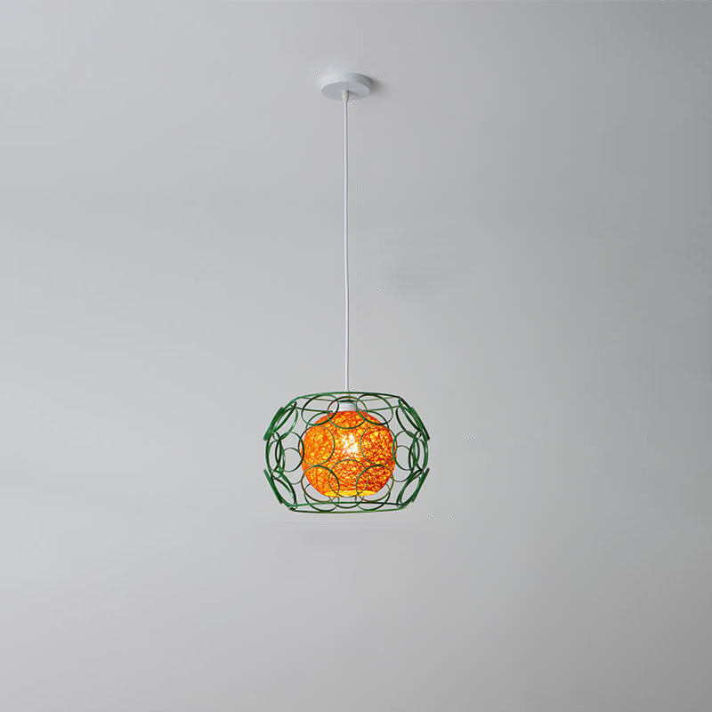 Nordic Creative Weaving Hemp Ball Iron Drum 1-Light Pendant Light