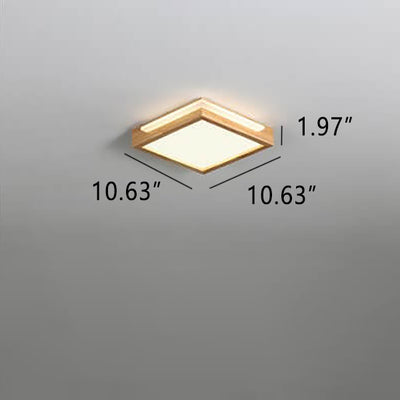 Nordic Simple Solid Wood Square LED Flush Mount Light