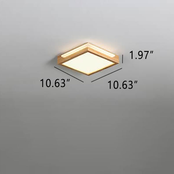 Nordic Simple Solid Wood Square LED Flush Mount Light