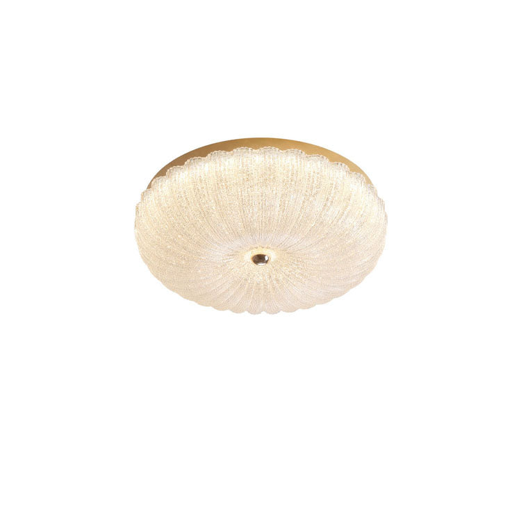 Modern Luxury Stainless Steel Glass Copper Round LED Semi-Flush Mount Ceiling Light