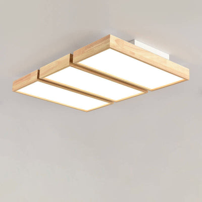 Nordic Japanese Log Wood  Rectangular LED Flush Mount Ceiling Light