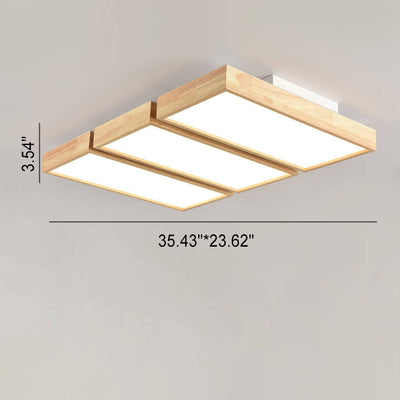 Nordic Japanese Log Wood  Rectangular LED Flush Mount Ceiling Light