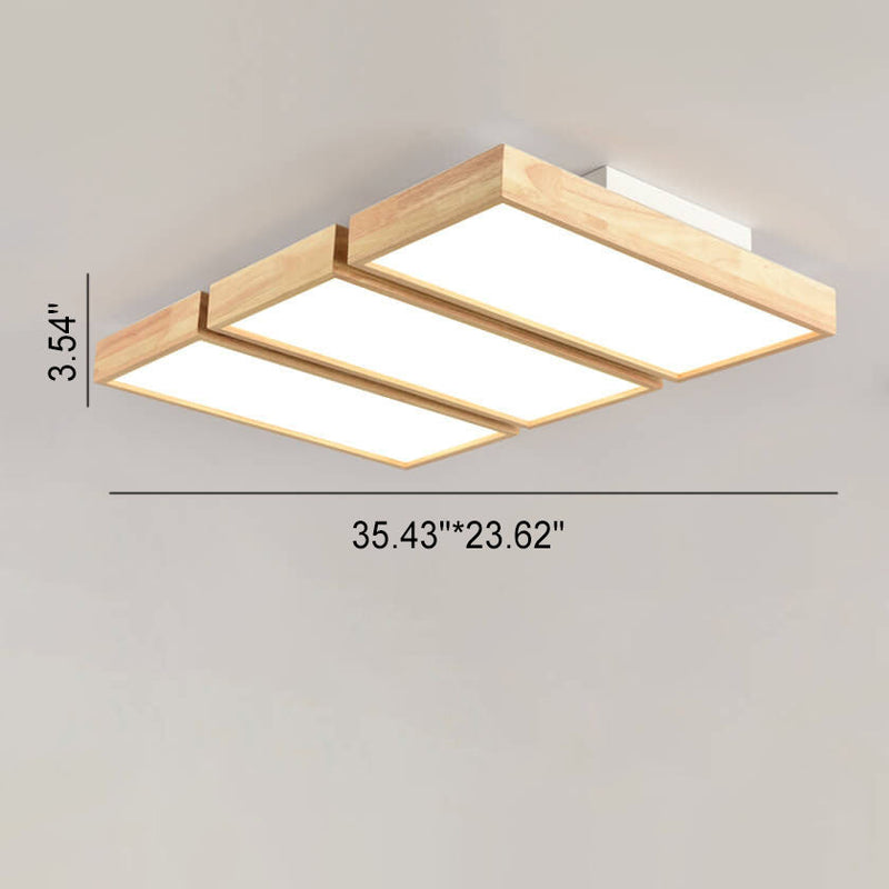 Nordic Japanese Log Wood  Rectangular LED Flush Mount Ceiling Light