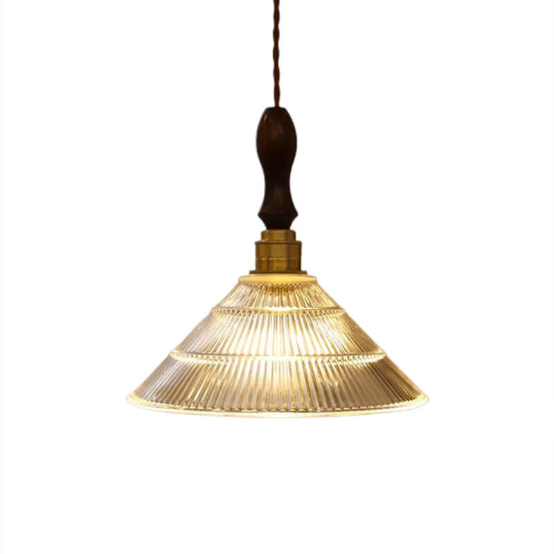 Traditionelle Vintage-Pendelleuchte mit Glas-Blumenschirm, Messing und Walnussholz, 1-flammig, für das Wohnzimmer 