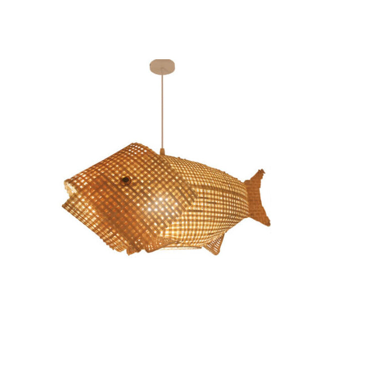 Chinese Retro Bamboo Weaving Fish Shape 1-Light Pendant Light