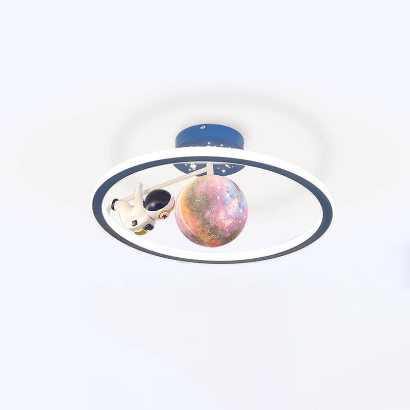 Cartoon Unicorn Planet Astronaut LED Semi-Flush Mount Ceiling Light