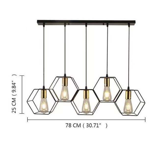 Lustre moderne de style mi-siècle avec cadre en fer polygonal géométrique à 3/5 lumières pour salon 
