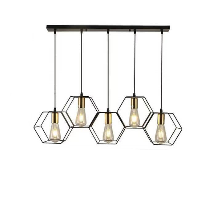 Modern Mid-Century Geometric Polygonal Iron Frame 3/5-Light Island Light Chandelier For Living Room