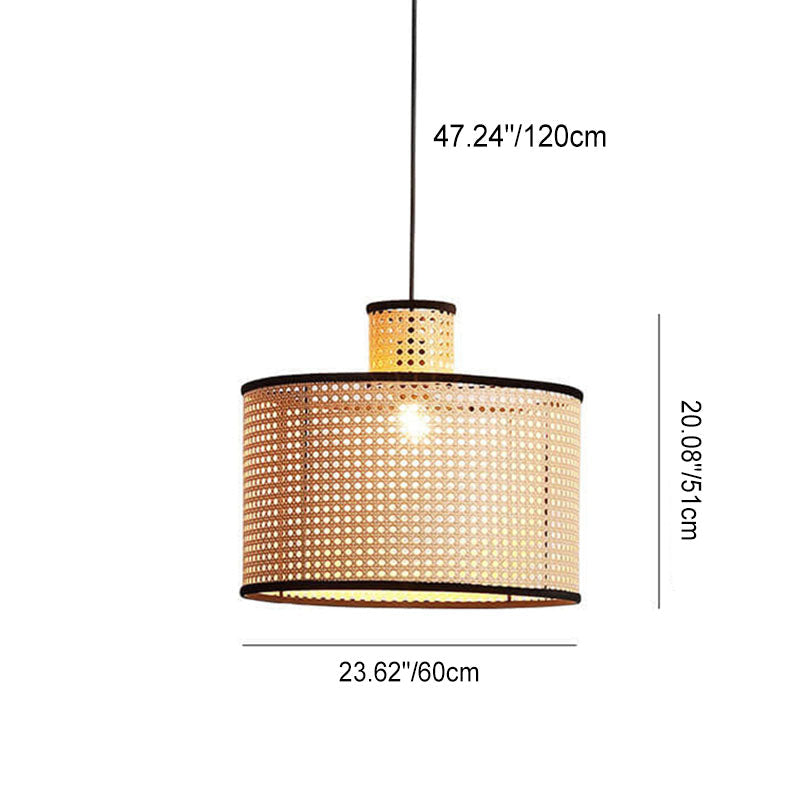 Japanese Minimalist Round Plum PVC Rattan 1-Light Pendant Light