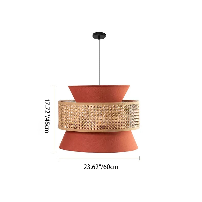 Suspension lumineuse 1 lumière en rotin rond traditionnel japonais pour salon 