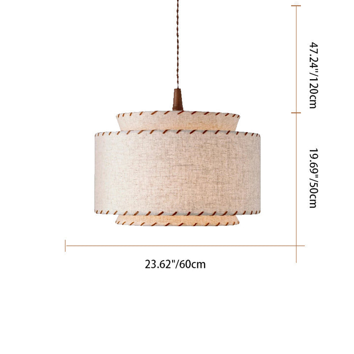 Contemporary Boho Double Cylinder Fabric Shade 1-Light Pendant Light For Living Room
