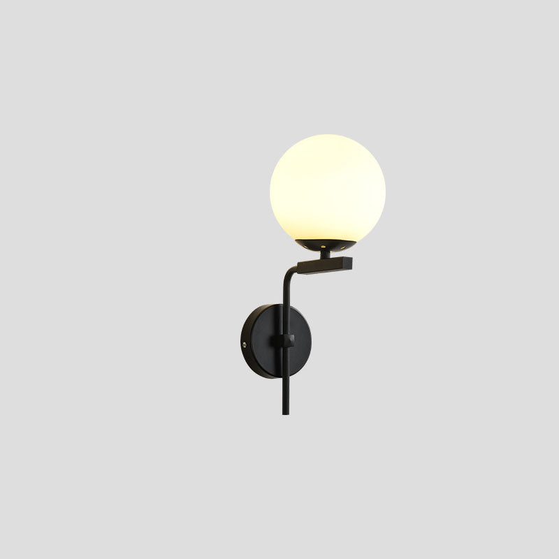 Contemporary Nordic Round Glass Iron Right Angle Arm 1-Light Wall Sconce Lamp For Bedroom