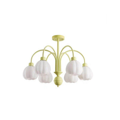 Nordic Flower Pumpkin Shade Glass Green 4/5/6 Light Chandelier