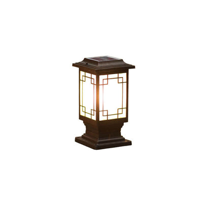 Solar Chinese Window Square Post Head 1-Light Waterproof Garden Landscape Light