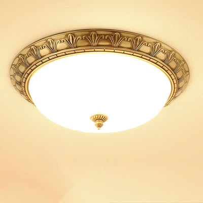 Modern Imitation Marble All Copper Circular 1-Light Flush Mount Ceiling Light