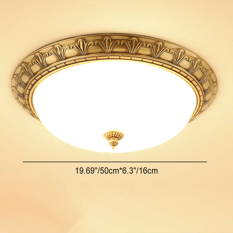 Modern Imitation Marble All Copper Circular 1-Light Flush Mount Ceiling Light