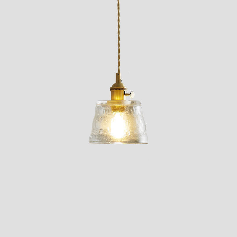 Traditionelle Vintage-Pendelleuchte aus Glas und Kupfer mit rundem Trommelschirm, 1-flammig, für das Wohnzimmer 