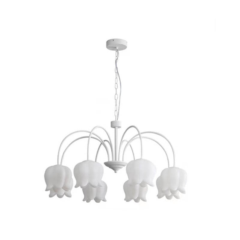 French Cream White Bellflower Acrylic 5/6/8 Light Chandelier